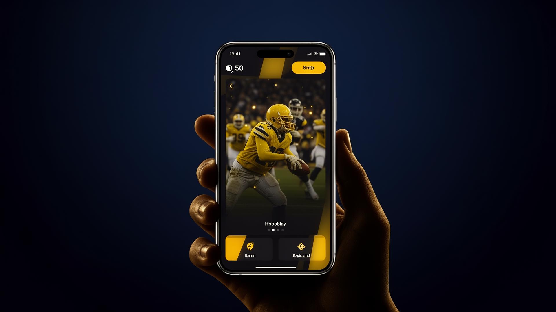 Smartphone showing a sports betting interface in a hand against a dark background